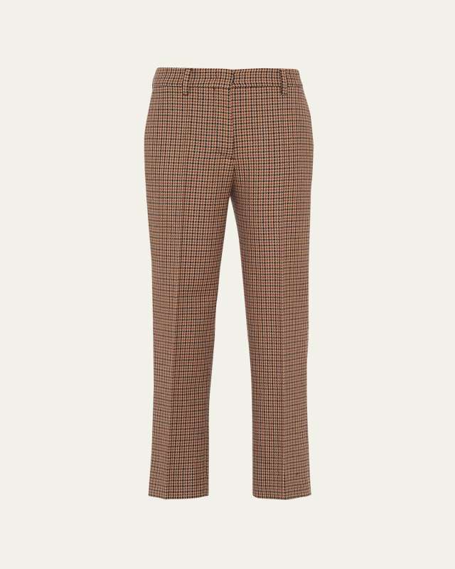Pied De Poule Straight Leg Wool Trousers